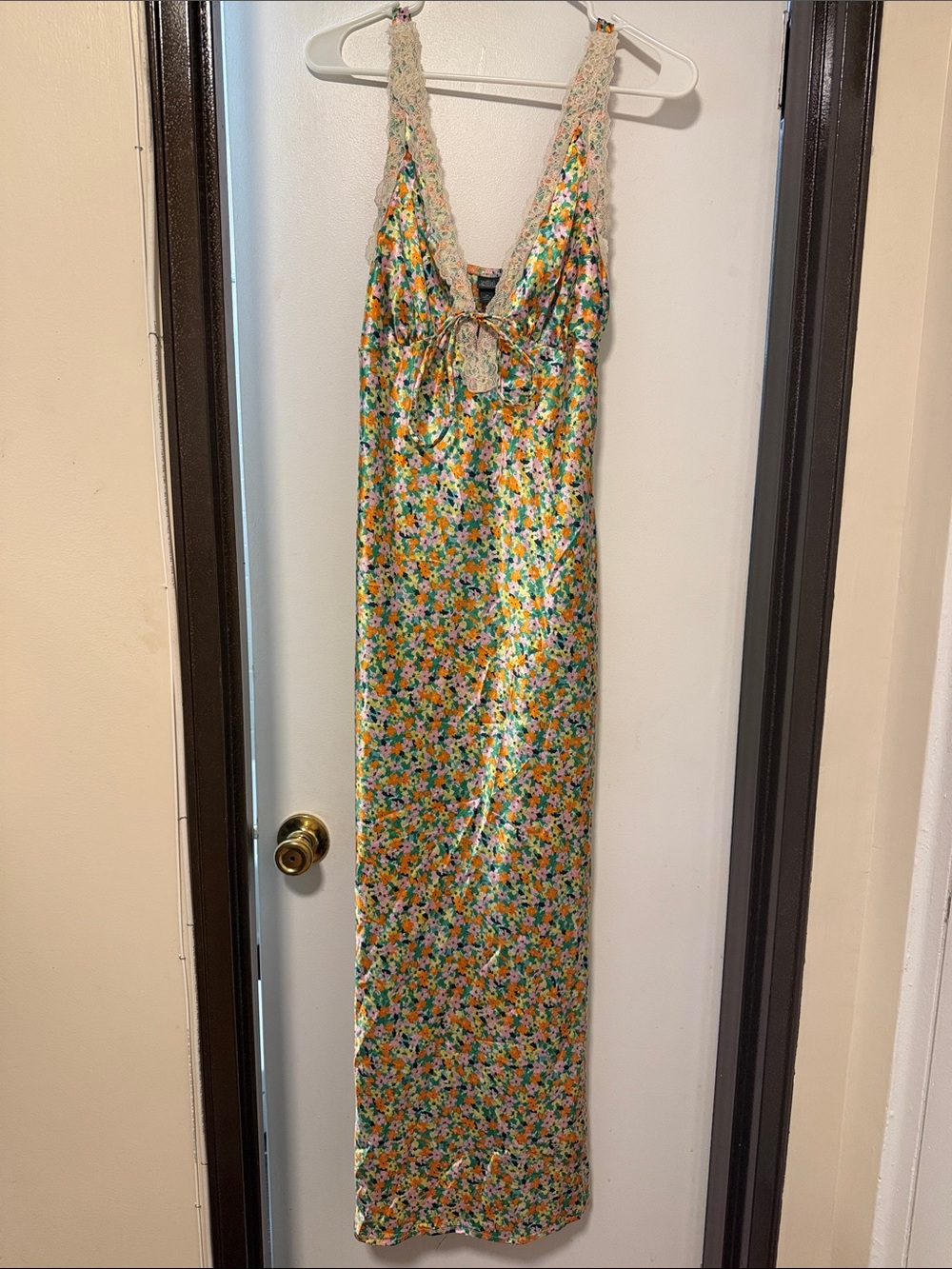 Floral Maxi Dress with Lace Trim - Yellow Multi